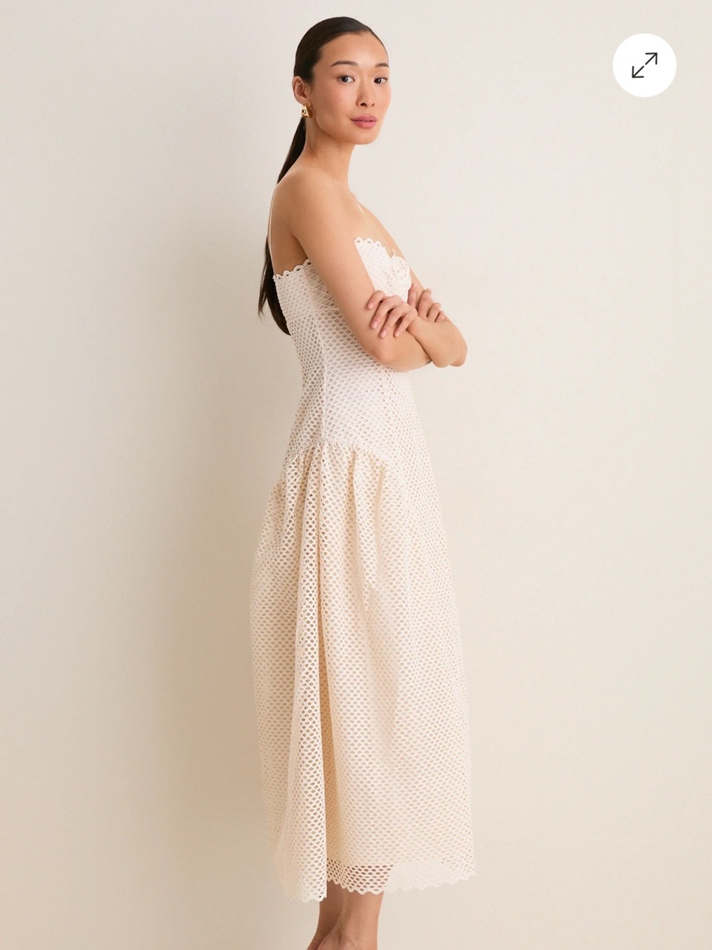 Ulla Johnson Cream Eyelet Spaghetti-Strap Midi Dress - Picture 4 of 6
